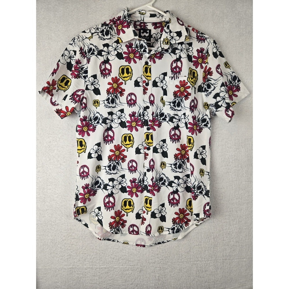 Wxyz Mens Shirt Size S Smile Skull Peace Polyester Blend Multicolor